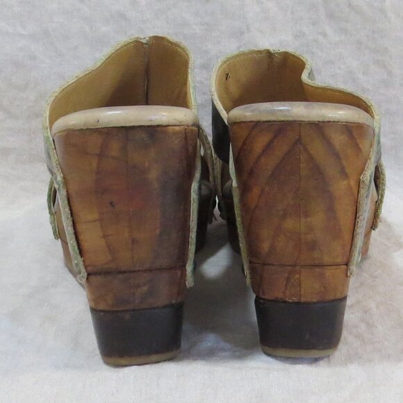 Bed Stu Leather Olea Olive Gray Distressed Boho Wood Slip On Sandals Size US 7 - Picture 6 of 12